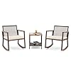 Verano Garden 3 Pieces Rocking Bistro Set Outdoor Conversation Bistro Chairs and Table Set with Wood Armrest and Soft Cushions Small Porch Set Balcony Set for Garden Patio Yard