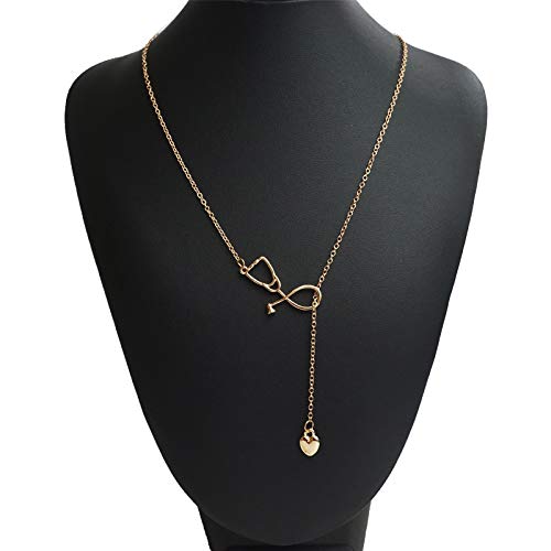 Heart Shaped and Stethoscope Lariat Y Necklace Adjustable Doctor Nurse Pendant Necklace Medical Student Gift2