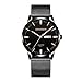 Produktbild Celucke Herren Edelstahl Mesh Armband Uhren, Männer Wasserdicht Datum Kalender Business Klassisch Analog Quarz Dünn Armbanduhr Gents Luxus Elegant Kleid Schwarz Uhr mit Schwarz Zifferblat