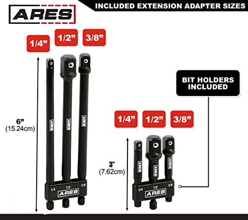 Image of ARES 22025 6-Piece 3-Inch and 6-Inch Impact Grade Socket Adapter Set | Turns Impact Drill Driver into High Speed Socket Driver