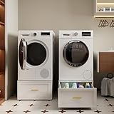 2 Pack Washer and Dryer Pedestals with Drawers, Metal Washing Machine Stand, Multi-Functional Freestanding Pedestal, Universal Fit Anti-Vibration Laundry Pedestal, 440 LBS Capacity (2 Pack White)