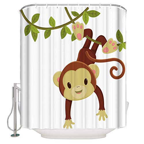 Sigouyi Shower Curtain 36" Wx72 H Shower Curtain Liner, Cartoon Monkey Branch Shower Curtains For Bathroom, Showers Stall, Camper & Clawfoot Tub, Waterproof Polyester Shower Curtain Set #TOP3
