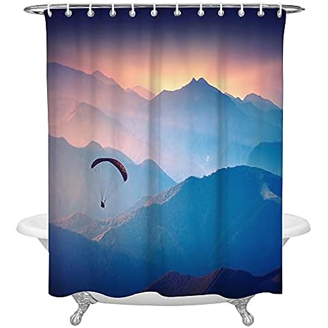 Shower Curtain Mould ​and Mildew Resistant 100% Polyester-Waterproof Quick-Drying, Weighted Hem, Shower Curtains Bathroom Paraglider sunrise Pattern-W180xH180CM,with 12 Hooks Cover
