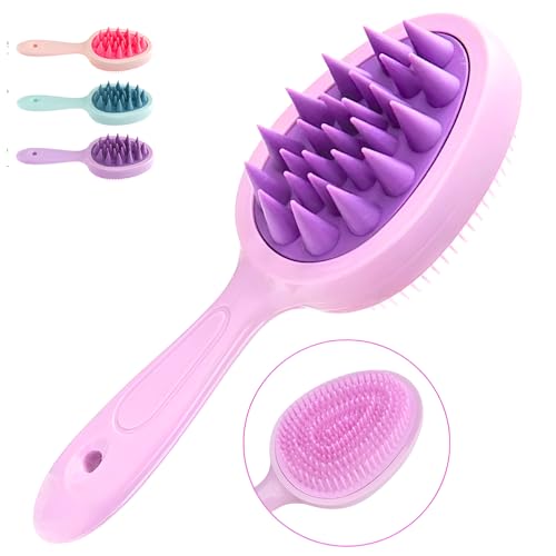 Cepillo de Pelo 2 en 1 Masajeador y Desenredante – Peine Doble Cara con Mango, Masajeador Cuero Cabelludo - Scalp massager para Ducha y Cuidado del Cabello (Púrpura)