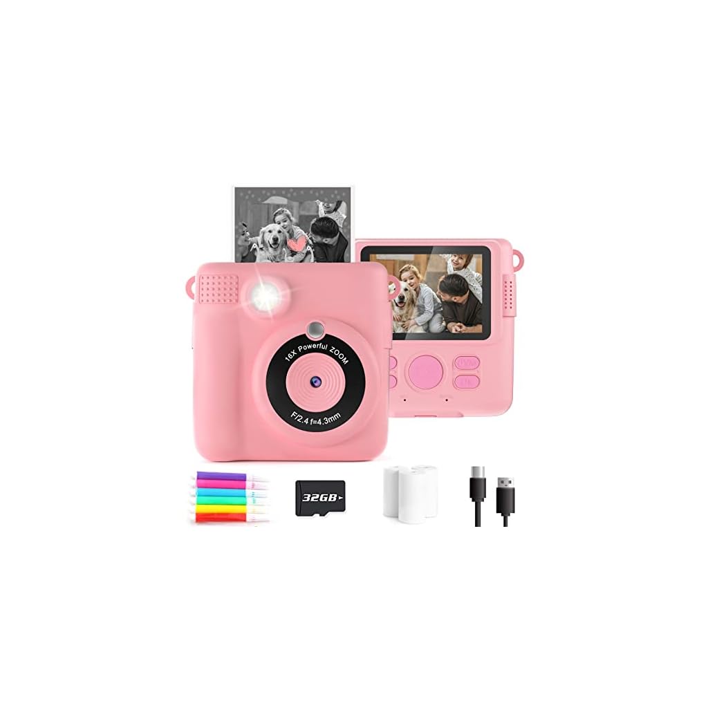 Anchioo-Instant-Print-Camera-Toys-for-Toddlers-Age-3-8Boys-and-Girls-Birthday-Gifts-with-1080P-HD-Video-RecordingKids-Selfie-Digital-Camera-Electronic-Travel-Game-with-Photo-Paper-6-Color-PensPink