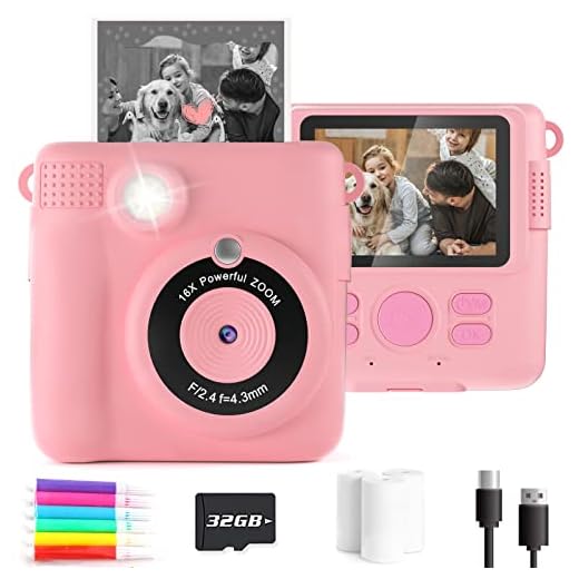 Anchioo Instant Print Camera Toys for Toddlers Age 3-8,Boys and Girls Birthday Gifts with 1080P HD Video Recording,Kids Selfie Digital Camera Electronic Travel Game with Photo Paper 6 Color Pens,Pink