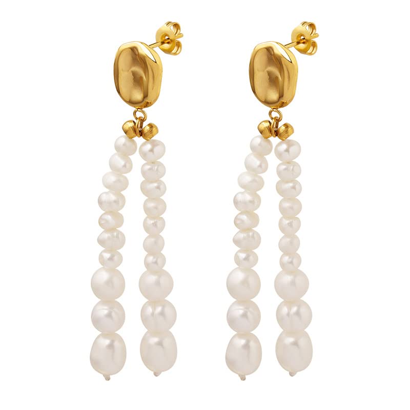 Boucles d'oreilles pendantes perles baroques argent S925 et pampilles or 14 carats
