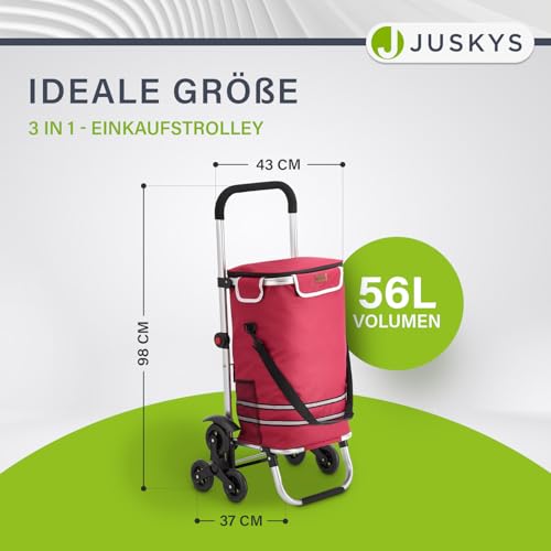 Juskys 3in1 Einkaufstrolley für Treppen - 56 L, modern & klappbar - Treppensteiger Trolley zum Shopping - Sackkarre & Tasche - Trolli Rot – Bild 3