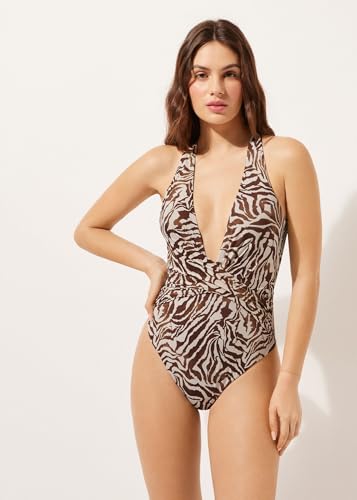 Woman's One Piece Swimsuit Brown Zebra4