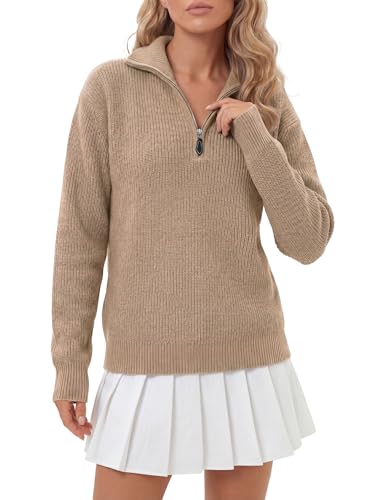 Image of LYANER Women's Quarter Zip Pullover Sweater Casual V Neck Collared Knit Fall Winter Outfit Clothes