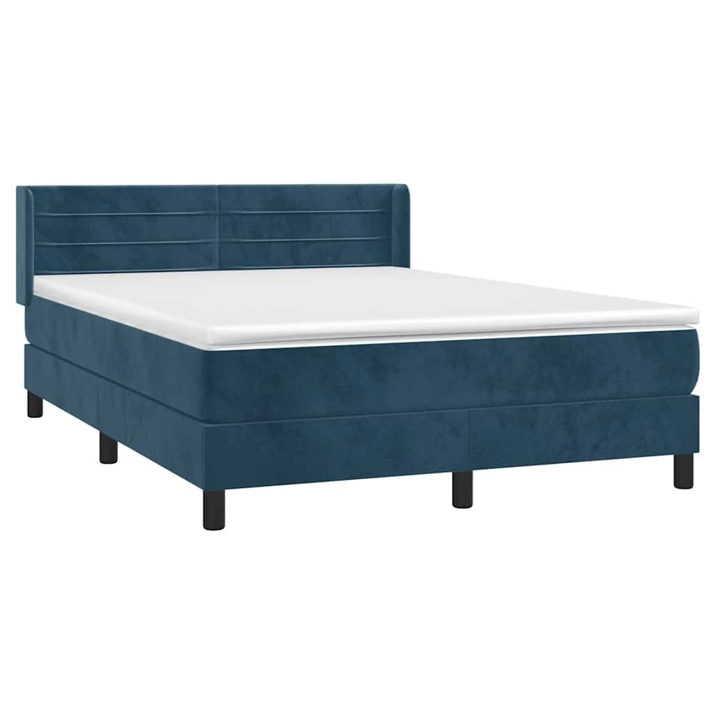 Letto a molle con materasso blu scuro, 140 x 190 cm, in velluto, letto imbottito con testiera regolabile, materasso a molle insacchettate per chi dorme sulla schiena e sulla pancia