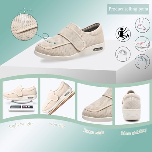 Extra Wide Diabetic Shoes for Men, Adjustable Closure Breathable Lightweight Women Walking Shoes Memory Foam Insole Air Cushion for Swollen Feet3