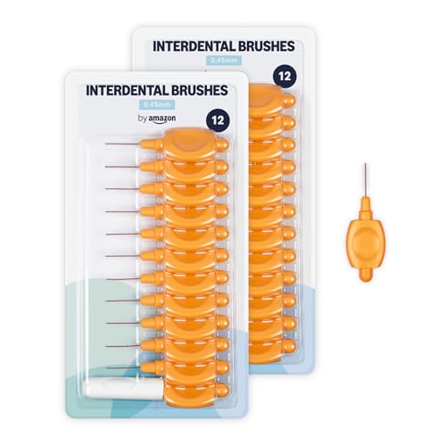 By Amazon Cepillo interdental de 0,45 mm, 24 unidades, 2 paquetes de 12 unidades, color naranja