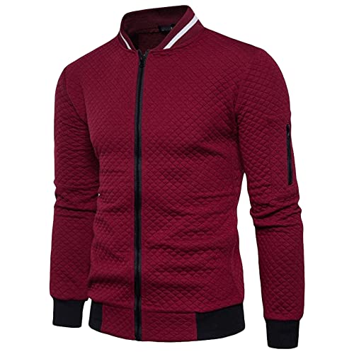 Maiyifu-GJ Men's Lightweight Windproof Bomber Jacket Slim Fit Jacquard Full Zip Softshell Coat Sport Breathable Windbreaker (Red,Small)
