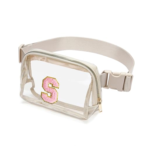 Marsupio trasparente con lettera iniziale patch approvato per donne e ragazze borsa a tracolla per concerti sport viaggi escursionismo corsa Beige S