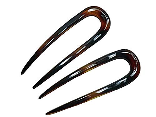 Charles J. Wahba - Classic Chignon Bun Hair Updo U & Wavy Stick Pins - 3 1/4" long (Paired) (Medium U-Shape, Tortoise Color) - Made in FRANCE