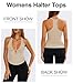 Hragc Women's Sexy Deep V Neck Apricot Halter Tops for Women Ribbed Racerback Tank Low Plunge Small Slim Fit Trendy Y2k Cute Summer Workout Going Out Sleeveless Top