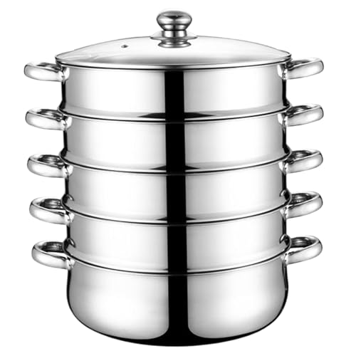 Ollas de vapor para cocinar, maceta de vapor de acero inoxidable de 12 niveles de 12 pulgadas con manija, vapores de cocción con tapa de vidrio visual para el caldo de bola de masa, comid