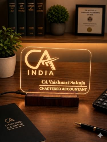 Image of DON'T JUDGE ME Personalized CA Nameplate with Light, Corporate Gifting Custom LED Acrylic Plates, Chartered Accountant Acrylic Desk lamp