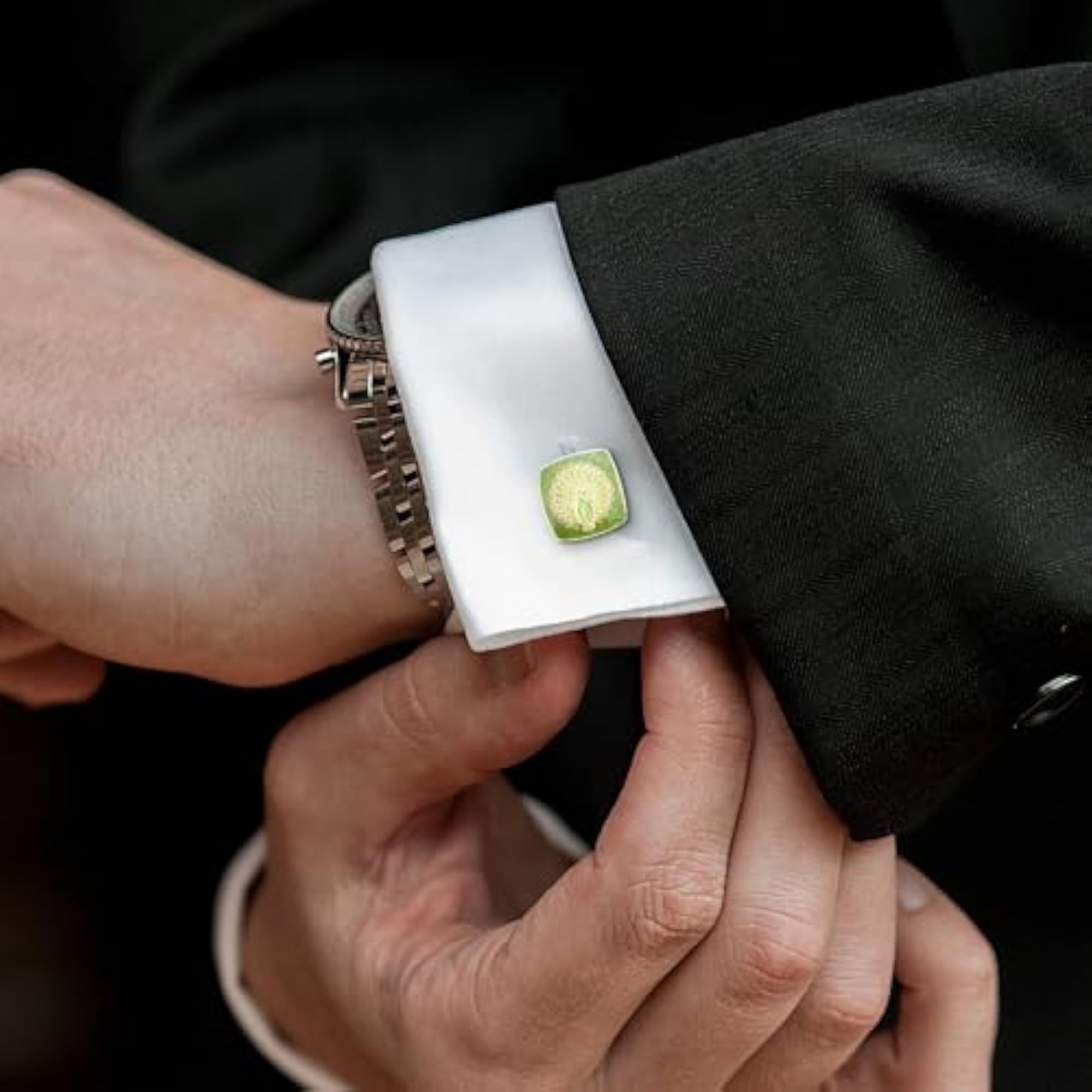 Men's Enamel Cufflinks Green Peacock Design, Gift Box
