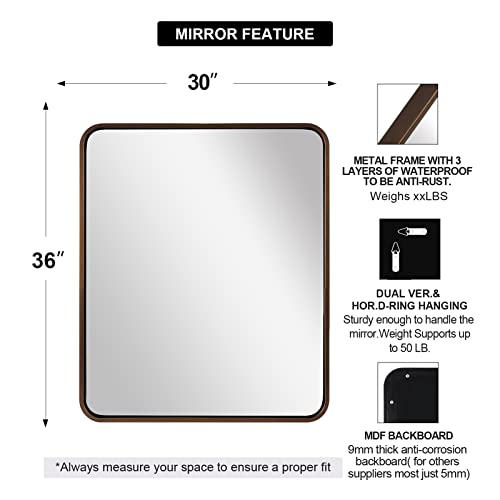Image of ANDY STAR Bronze Bathroom Mirror, 30x36 InchRounded Rectangle Oil Rubbed Bronze Mirror, Bronze Mirrors for Wall Metal Framed, Iron Tube, 1'' Deep, Wall-Mounted Horizontally /Vertically