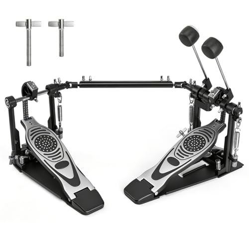 Double Bass Drum Pedal Heavy Duty Kick Drum Pedal with Double Chain Drive Adjustable Spring Tension Non-Slip Metal Base Smooth and Responsive Single Drum Pedal for Acoustic and Electronic Drums