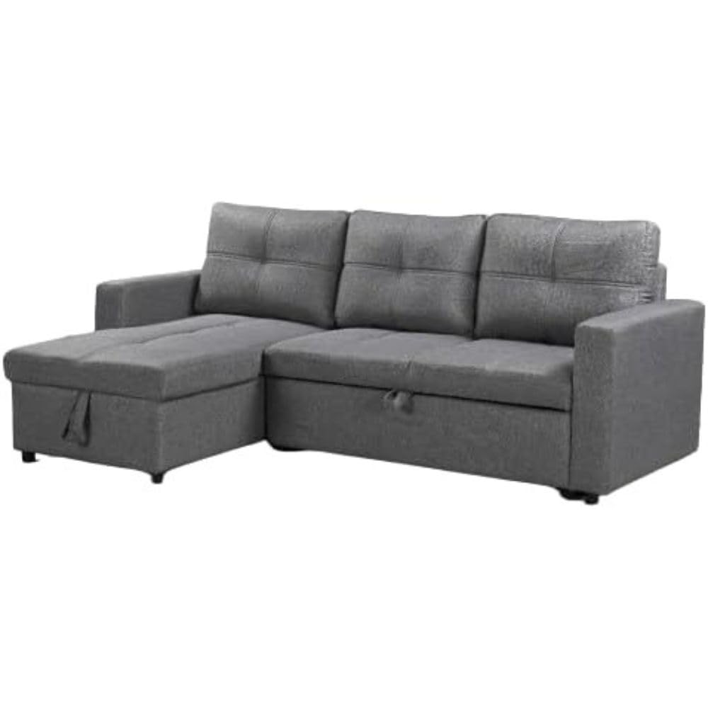 IBERA HOME Sofá Cama Chaise Longue PAU, 215x135cm - Diseño Moderno, Almacenamiento (Gris Claro)