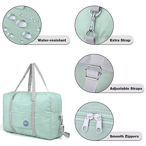 Wandf Foldable Travel Duffel Bag Luggage Sports Gym Water Resistant Nylon (A-Mint Green)