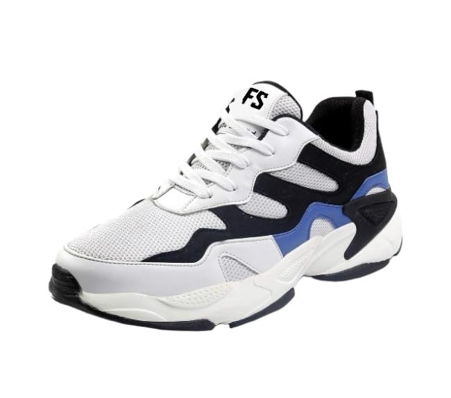 Future Step Magic Comfortable Running Shoes with Adaptive Smart Cushioning 5 in 1 uni-Moulding Technology Professional Non Slip Running Shoe for Training, Walking, Fitness & Gym White/Blue (10)