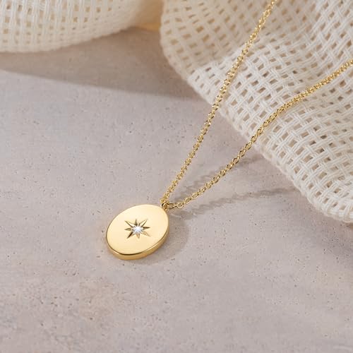 Gold Pendant Necklaces for Women 14K Gold Necklaces for Women North Star Pendant Necklaces with Cubic Zirconia Simple Meaningful and Beautifully Design Simple Oval Necklace3