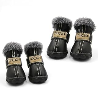 Small Dog Boots, Puppy Winter Shoes, Pet Waterproof Paw Protectors for Snow/Ice Pavement (Color: Black,Size: 4)