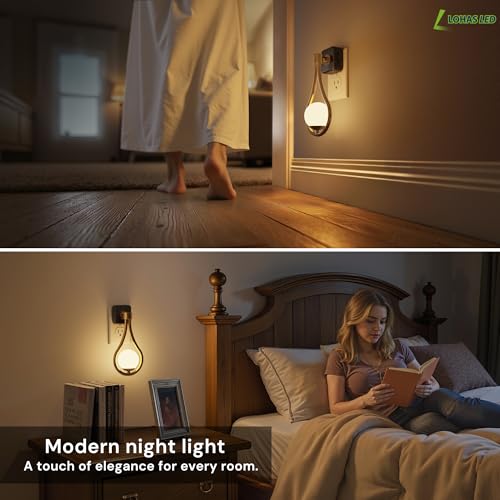 Image of L LOHAS LED Night Lights Plug Into Wall: Dusk to Dawn Sensor, Soft White 3000K Nightlight, 0-100LM Adjustable Brightness, 330Rotating Plug in Night Light for Bathroom, Hallway, Bedroom, Stairway