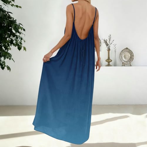 Image of HTHLVMD Backless Cami Dress Summer Dresses for Women 2026 Spaghetti Strap Dresses Womens Solid Color Backless Cami Dress
