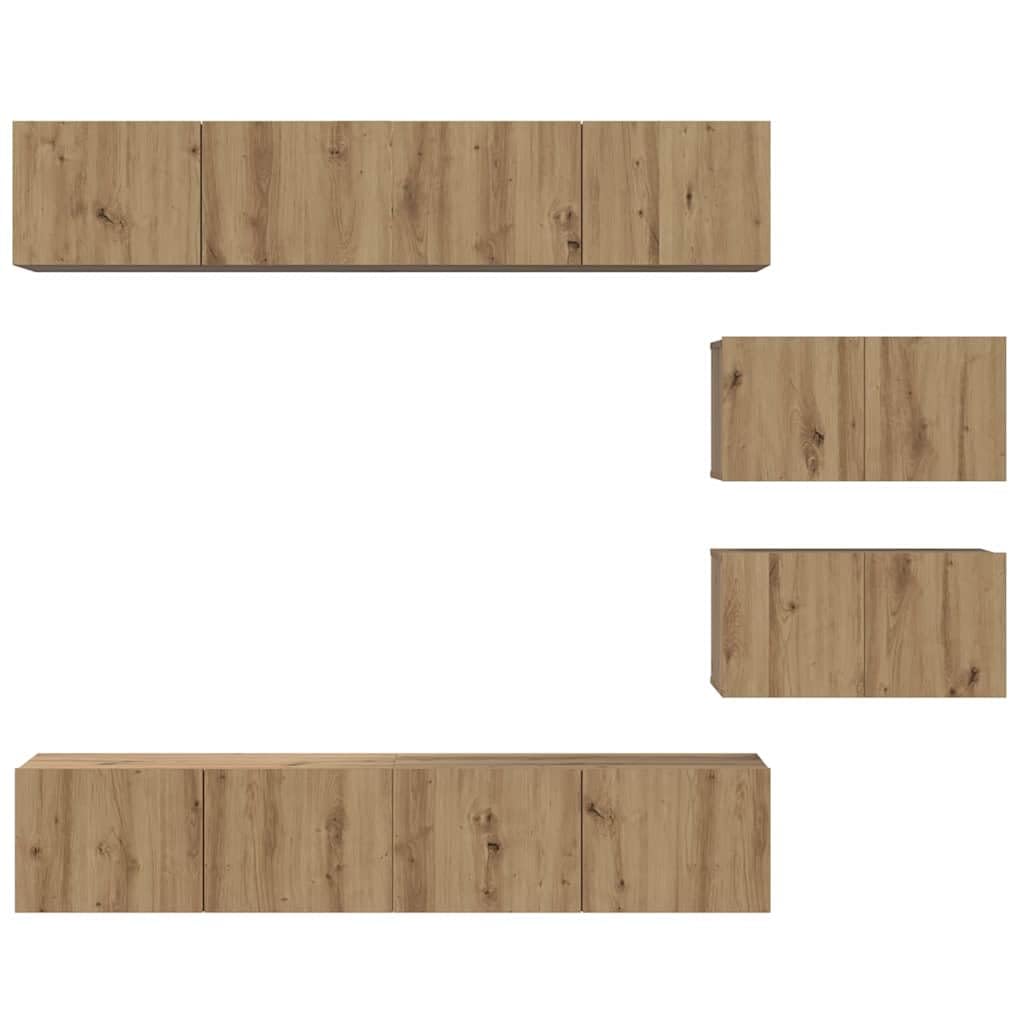 Ensemble Meuble TV 6 pcs chêne Artisanal Bois d'ingénierie avec Portes charnières et étagères murales pour Salon séjour multimédia Rangement Console Support Design Moderne