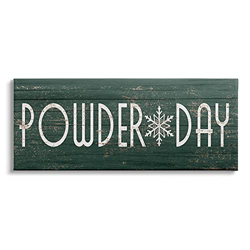Stupell Industries Powder Day Phrase Snowflake Typography Ski Winter Sports, Design by Daphne Polselli Canvas Wall Art, 24 x 10, Green