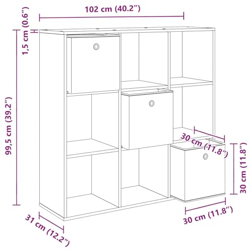 Mueble de roble ahumado 102 x 31 x 99,5 cm con cajones amplios 3