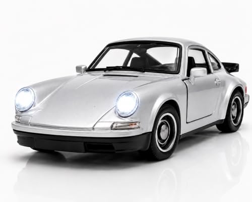 Image of 1:36 Scale 911 Die-Cast Alloy Toy Car - Pull-Back Metal Sports Car with Openable Doors, LED Lights & Sound - Collectible Model for Kids, Boys & Enthusiasts (Silver)