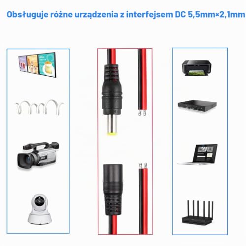 RUNCCI-YUN 20 sztuk DC Power Pigtail Cable, 18AWG DC 12 V 5A 5,5 x 2,1 mm Zestaw wtyków DC, adapter zasilania DC i Cape DC Power Pigtail do bezpiecznego użytku domowego i iluminação do Festas