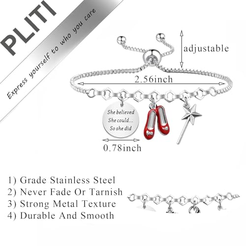 PLITI Dorothy Gift Dorothy Ruby Gift She Believed She Could So She Did Ruby Slippers Bracelet For Fantasy Movie Fan2