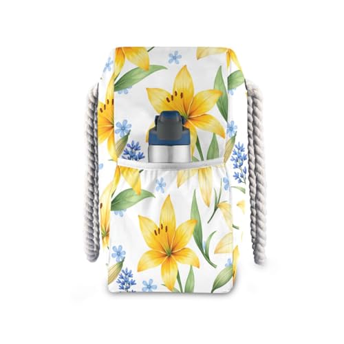 susiyo Yellow Lilies Beach Bags for Women Large Travel Tote Bag Waterproof Sandproof Lightweight Swim Pool Bag for Family Outdoor3