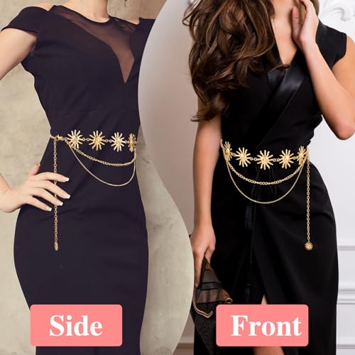 Cool Sun Multilayer Waist Chain Belt, Metal Sun Pendant Waist Belt Skinny Belts for Jean Pants Dress2