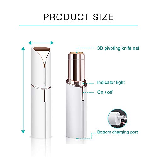 Facial Hair Removal for Women,USB Rechargeable Painless Waterproof Facial Hair Remover Trimmer with LED Light for Peach Fuzz Fine Hair Face, Lip,Chin,Cheek（Black） - Thumbnail 5