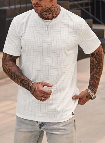 Mens Textured T-Shirts Terry Cloth Shirts Summer Stretch Casual Short Sleeve Tee Shirts (S-XXL)4