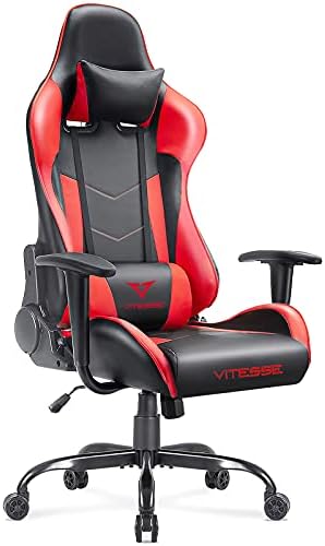 VITESSE Ergonomic Red Gaming Gamer Chair for Adults, 330 lbs PC Computer Chair, Racing Office Chair, Silla Gamer Height Adjustable Swivel Chair with Lumbar Support and Headrest