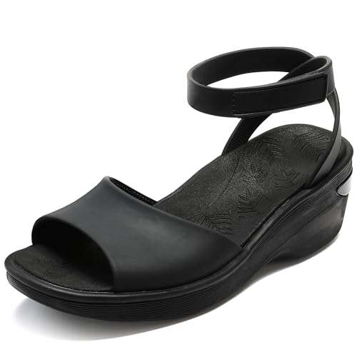 BEMIRO Womens Comfortable Dressy Walking Wedge Sandals with Arch Support