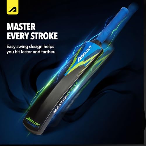 Image of Boldfit MasterStrike Plastic Cricket Bat Full Size Durable Bats for Tennis & Wind Ball Lightweight Adult & Teen Tournament Match Bat, Blue Green, Size 8