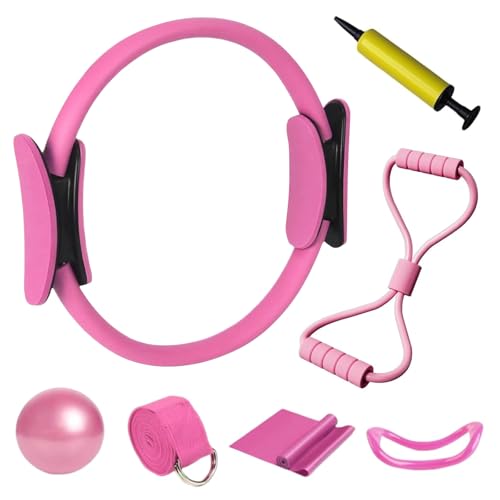 Eulihent 7Pcs Pilates Equipment Pilates Kit with Ball, Ring, Yoga Resistance Band, Yoga Strap, Fascia Stretching Rings and Air Pump for Women Training Gift, Home Workouts