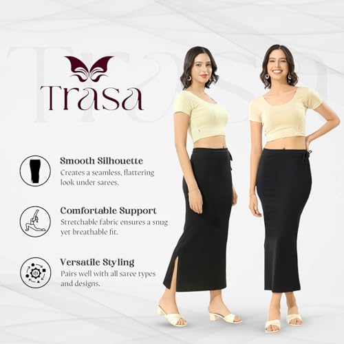 Image of TRASA Womens Saree Shapewear Petticoat, Cotton Lycra Petticoat, Skirts for Women, Shape Wear Dress for Saree