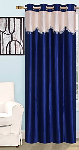 Image of K 2 6 Creation polyresin Solid Crush Lace Curtain for Window (5feet),(Blue)
