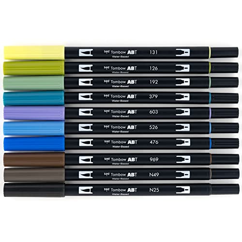 Image of Tombow 56169 Dual Brush Pen Art Markers, Landscape, 10-Pack. Blendable, Brush And Fine Tip Markers, Multicolor